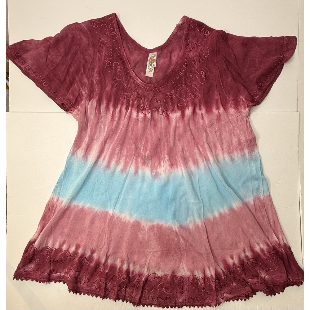 India Boutique Top Free Size Womens Tie Dye Embroidered Boho Hippie Festival New